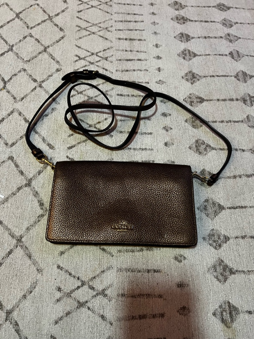 Coach Brown Pebbled Leather Crossbody Wallet with Strap